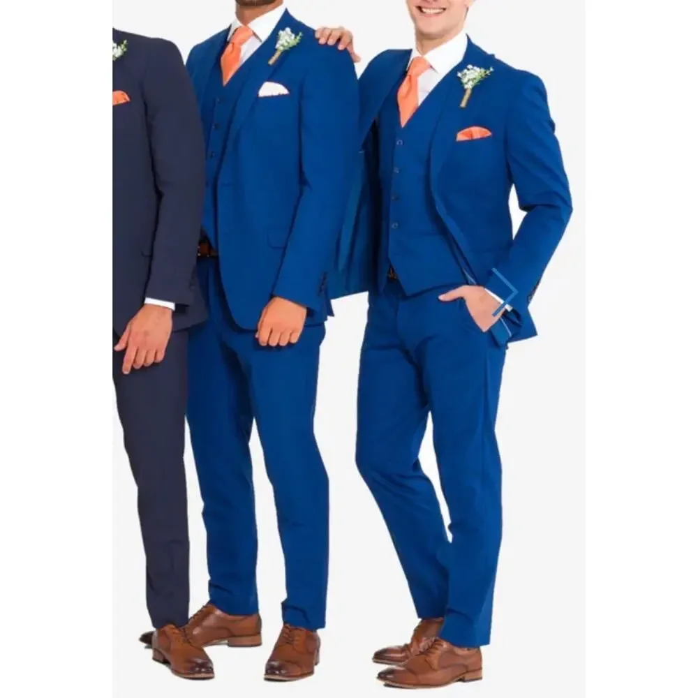 sharp Suits 3 piece suit royal blue 38S 32W euro slim